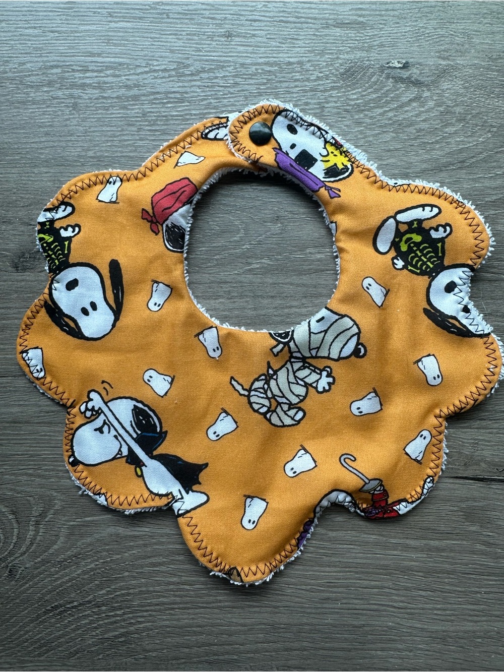 Orange Snoopy Halloween Baby Bib - Soft Scalloped Drool Bib